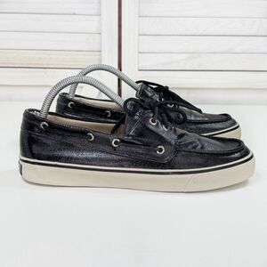 Sperry Topsider Coated Canvas Boat Deck Shoes Black Womens 9